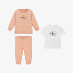 Calvin Klein-Girls Pink Organic Cotton Tracksuit Gift Set | Childrensalon Outlet