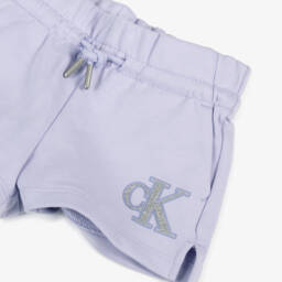 Calvin Klein-Girls Purple Sparkle Logo Cotton Shorts | Childrensalon Outlet