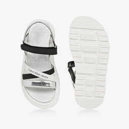 Calvin Klein-Girls Silver & Black Sandals | Childrensalon Outlet
