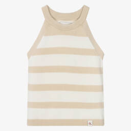 Calvin Klein-Girls Soft Beige Halterneck Knit Top | Childrensalon Outlet