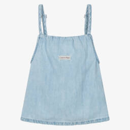 Calvin Klein-بلوزة دنيم زرقاء ناعمة للبنات | Childrensalon Outlet