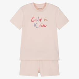 Calvin Klein-Girls Soft Pink Logo Cotton Ensemble | Childrensalon Outlet