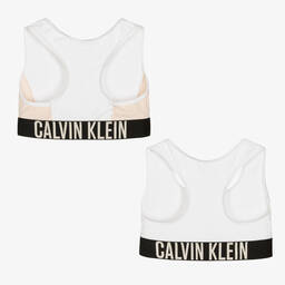 Calvin Klein-Girls White Cotton Bra Tops (2 Pack) | Childrensalon Outlet