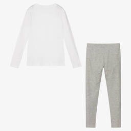 كالفين كلاين-بيجاما قطن جيرسي لون أبيض ورمادي للبنات | Childrensalon Outlet