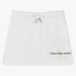 Calvin Klein Jeans-Girls White Logo Skirt | Childrensalon Outlet