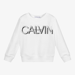 Calvin Klein-سويتشيرت قطن عضوي جيرسي لون أبيض للبنات | Childrensalon Outlet