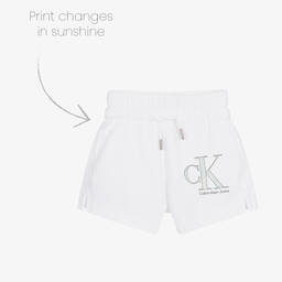 Calvin Klein Jeans-Girls White Monogram Logo Shorts | Childrensalon Outlet