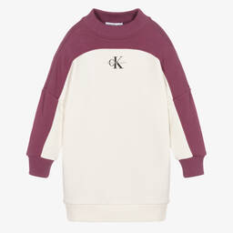 Calvin Klein-Girls White & Purple Colourblock Dress | Childrensalon Outlet