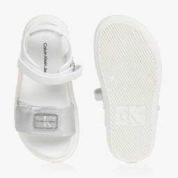Calvin Klein Jeans-Girls White & Silver Logo Sandals | Childrensalon Outlet