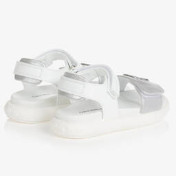 Calvin Klein Jeans-Girls White & Silver Logo Sandals | Childrensalon Outlet