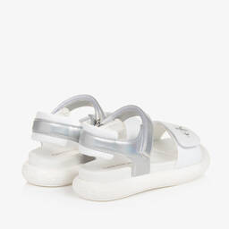 Calvin Klein-Girls White & Silver Velcro Sandals | Childrensalon Outlet