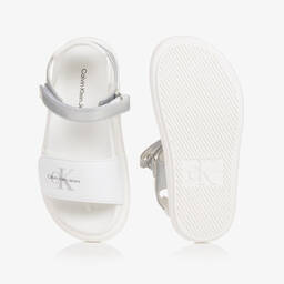 Calvin Klein-Girls White & Silver Velcro Sandals | Childrensalon Outlet