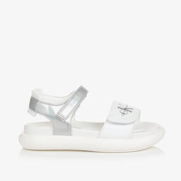 Calvin Klein-Girls White & Silver Velcro Sandals | Childrensalon Outlet