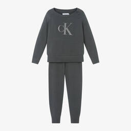 Calvin Klein-Grey Cotton Knit Tracksuit | Childrensalon Outlet