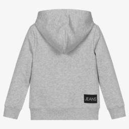 Calvin Klein Jeans-Grey Cotton Logo Hoodie | Childrensalon Outlet
