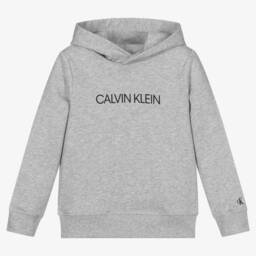 Calvin Klein Jeans-Grey Cotton Logo Hoodie | Childrensalon Outlet