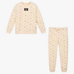 Calvin Klein Jeans-Ivory Logo Cotton Tracksuit | Childrensalon Outlet