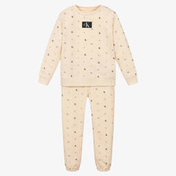 Calvin Klein Jeans-Ivory Logo Cotton Tracksuit | Childrensalon Outlet