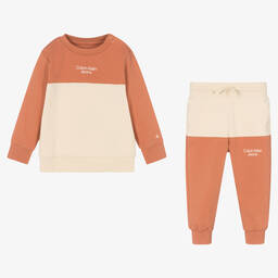 Calvin Klein Jeans-Orange Cotton Logo Tracksuit | Childrensalon Outlet
