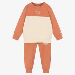 Calvin Klein Jeans-Orange Cotton Logo Tracksuit | Childrensalon Outlet