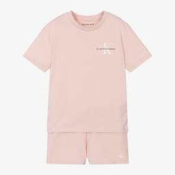 كالفين كلاين-بيجاما بطبعة مونوغرام قطن لون زهري فاتح | Childrensalon Outlet