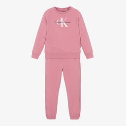 Calvin Klein-Pink Cotton Monogram Tracksuit | Childrensalon Outlet