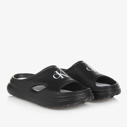 Calvin Klein-Teen Black Monogram Sliders | Childrensalon Outlet