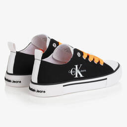 Calvin Klein Jeans-Teen Black & White Canvas Logo Trainers | Childrensalon Outlet