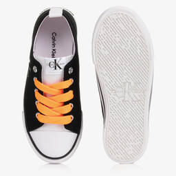 Calvin Klein Jeans-Teen Black & White Canvas Logo Trainers | Childrensalon Outlet