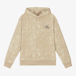 Calvin Klein-Teen Boys Beige Acid Wash Hoodie | Childrensalon Outlet
