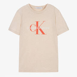 Calvin Klein-تيشيرت تينز ولادي قطن لون بيج | Childrensalon Outlet