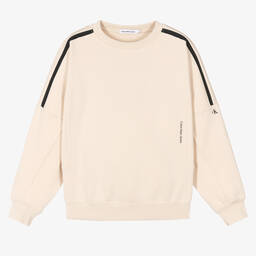 Calvin Klein Jeans-Teen Boys Beige Logo Sweatshirt | Childrensalon Outlet