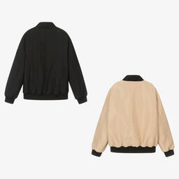 Calvin Klein-جاكيت بومبر بوجهين تينز ولادي لون بيج وأسود | Childrensalon Outlet