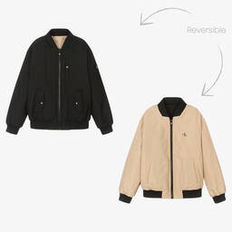 Calvin Klein-جاكيت بومبر بوجهين تينز ولادي لون بيج وأسود | Childrensalon Outlet