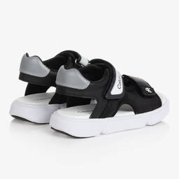 Calvin Klein Jeans-Teen Boys Black Faux Leather Sandals | Childrensalon Outlet