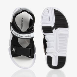 Calvin Klein Jeans-Teen Boys Black Faux Leather Sandals | Childrensalon Outlet