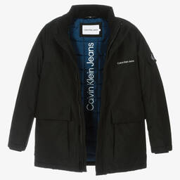 Calvin Klein-Teen Boys Black Hooded Coat | Childrensalon Outlet