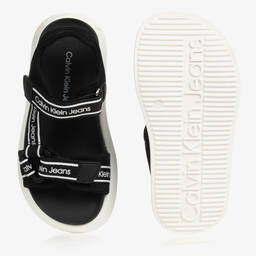 Calvin Klein Jeans-Teen Boys Black Logo Sandals | Childrensalon Outlet