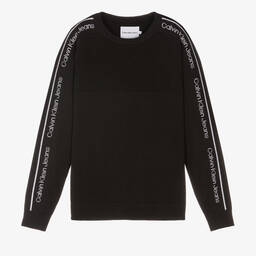 Calvin Klein Jeans-Teen Boys Black Logo Tape Sweater | Childrensalon Outlet