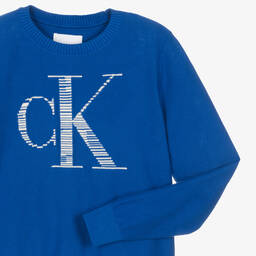 Calvin Klein Jeans-Teen Boys Blue Cotton Logo Sweater | Childrensalon Outlet
