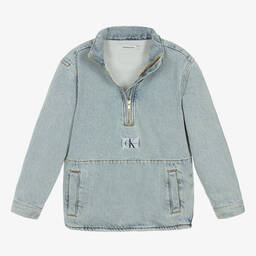 كالفين كلاين-جاكيت بنصف سحّاب دنيم لون أزرق باهت للمراهقين | Childrensalon Outlet