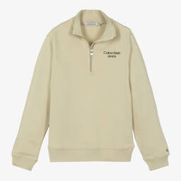 Calvin Klein-سويتشيرت قطن جيرسي لون أخضر فاتح للمراهقين | Childrensalon Outlet