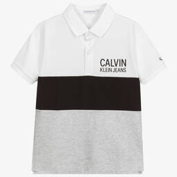 Calvin Klein Jeans-Teen Boys Grey Logo Polo Shirt | Childrensalon Outlet