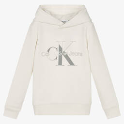 Calvin Klein Jeans-توب هودي تينز ولادي قطن جيرسي لون عاجي | Childrensalon Outlet