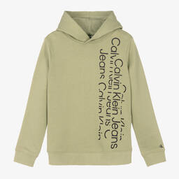 Calvin Klein Jeans-Teen Boys Sage Green Logo Hoodie | Childrensalon Outlet