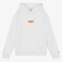 Calvin Klein Jeans-Teen Boys White Cotton Logo Hoodie | Childrensalon Outlet