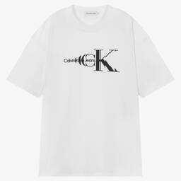 Calvin Klein Jeans-Teen Boys White Cotton Logo T-Shirt | Childrensalon Outlet