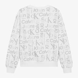 Calvin Klein-Teen Boys White Cotton Monogram Sweatshirt | Childrensalon Outlet