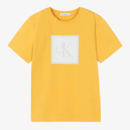 Calvin Klein Jeans-Teen Boys Yellow Monogram Logo T-Shirt | Childrensalon Outlet