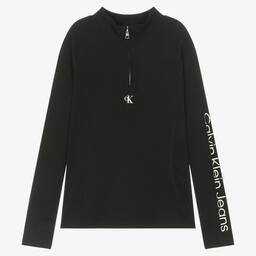 Calvin Klein-Teen Girls Black Cotton Half Zip Top | Childrensalon Outlet